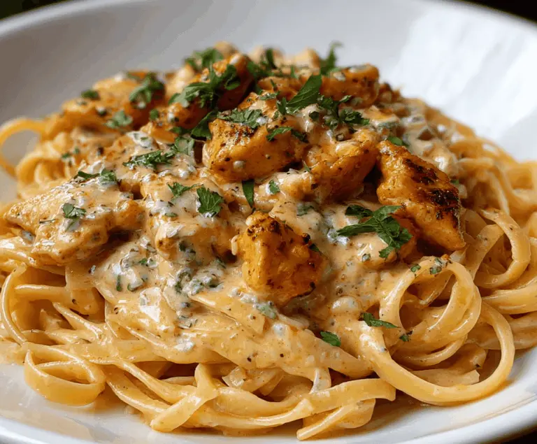 Creamy Cowboy Butter Chicken Linguine dish topped with herbs, featuring tender chicken, flavorful butter sauce, and al dente linguine pasta on a white plate.