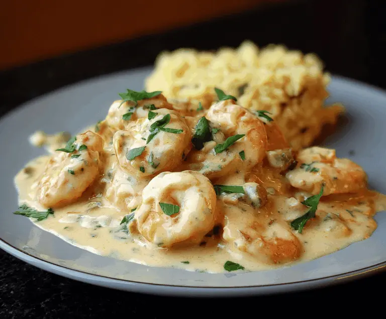 Creamy Shrimp Newburg served in a bowl with fresh herbs and a lemon wedge, showcasing a rich seafood dish with tender shrimp in a smooth, flavorful sauce.
