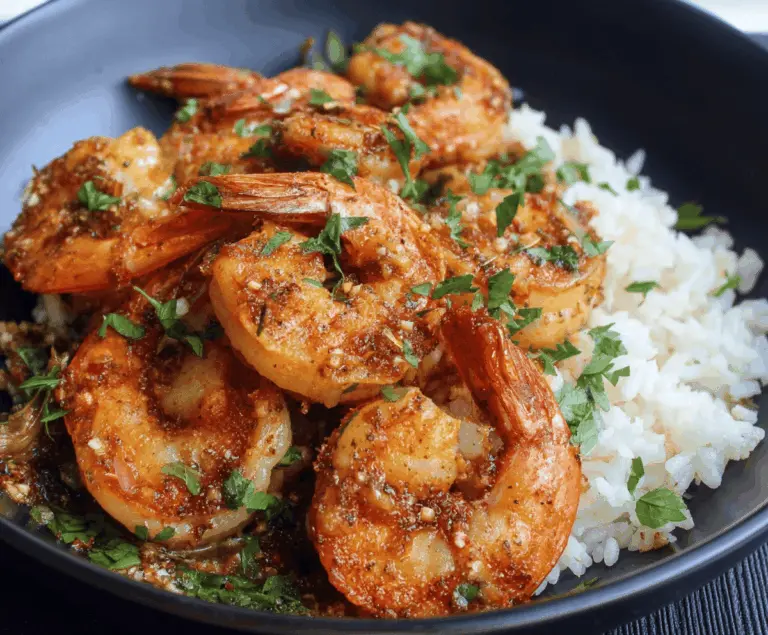 Delicious Hawaiian Garlic Shrimp served with fresh vegetables and lemon wedges on a plate, perfect for a tropical-inspired seafood meal