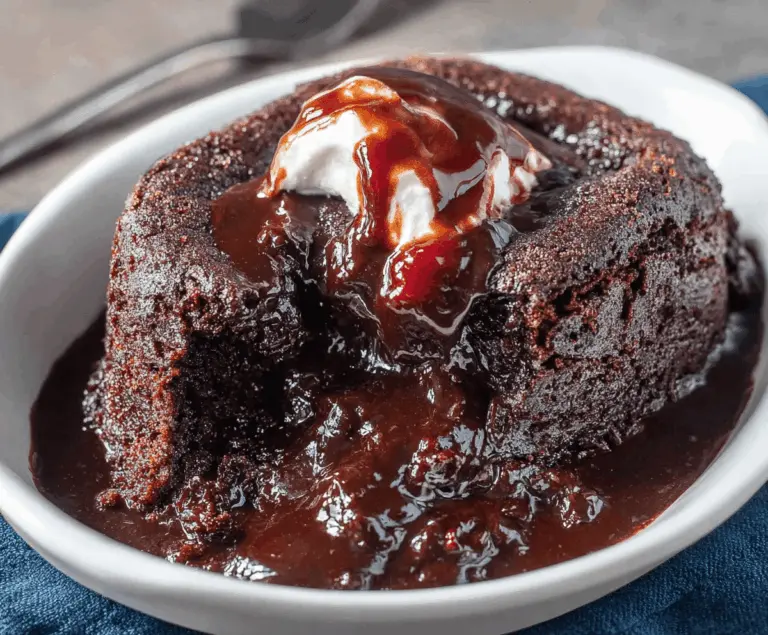 Delicious Hot Fudge Pudding Cake with rich chocolate sauce and moist, gooey texture served on a plate