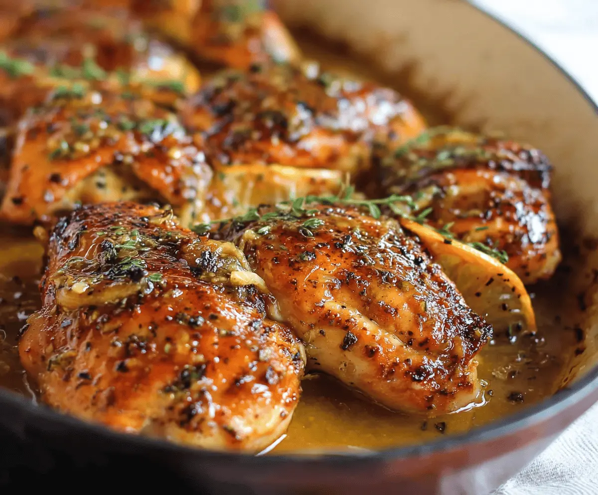 Delicious baked honey Dijon chicken served with fresh herbs and vegetables, perfect for a flavorful and healthy dinner