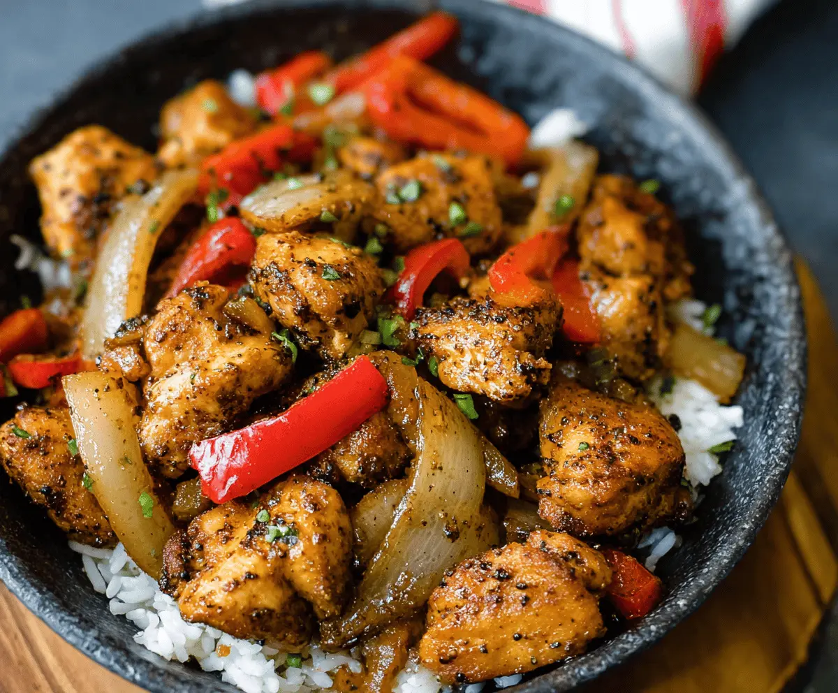 Delicious black pepper chicken dish with juicy chicken pieces and cracked black pepper seasoning
