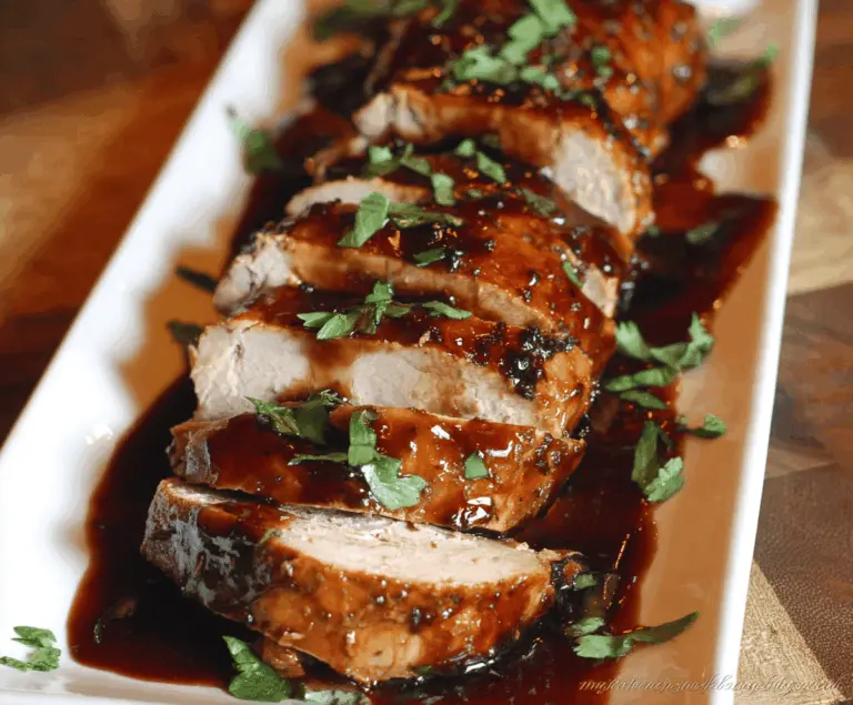 Tender pork tenderloin glazed with sweet brown sugar and tangy balsamic vinegar in a slow cooker for a flavorful meal