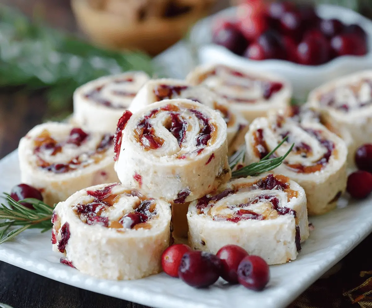 Festive Christmas cranberry pinwheels on a platter ready for holiday parties.