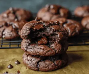 Delicious homemade double chocolate cookies with gooey chocolate chips, perfect for satisfying your sweet tooth