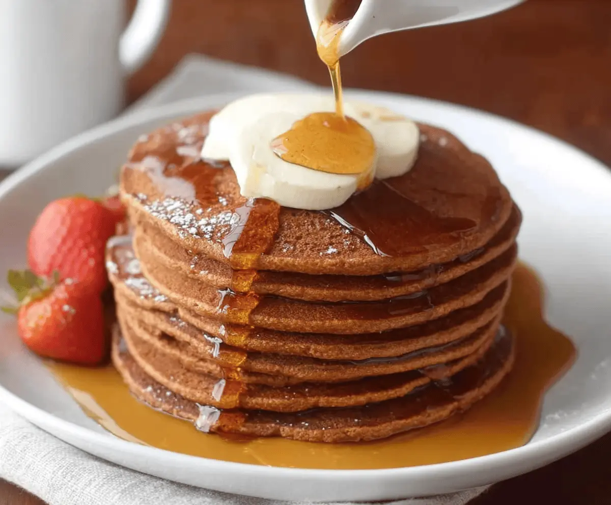 Delicious gingerbread pancakes topped with whipped cream and cinnamon for a festive breakfast.