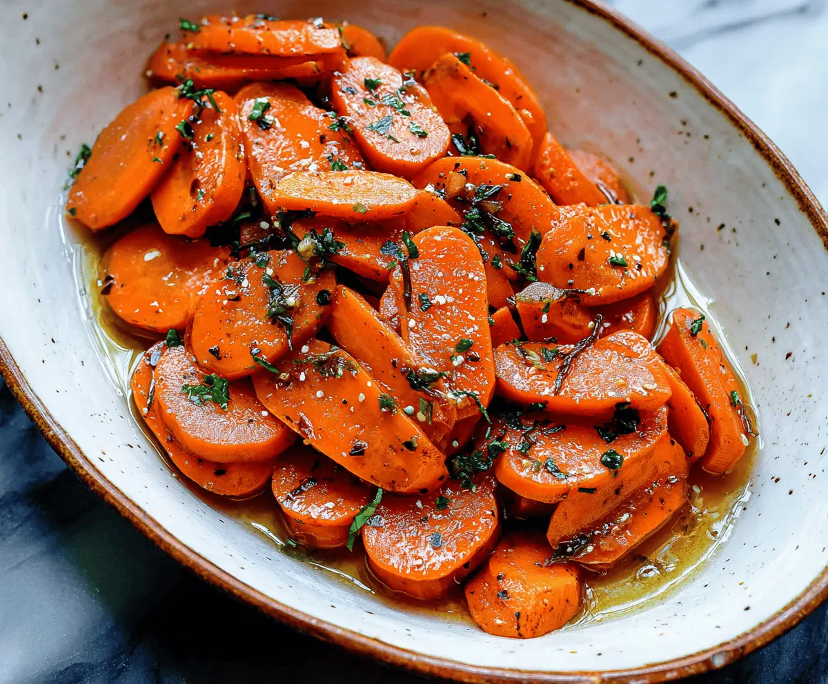Sweet glazed carrots topped with fresh herbs, served as a delicious side dish