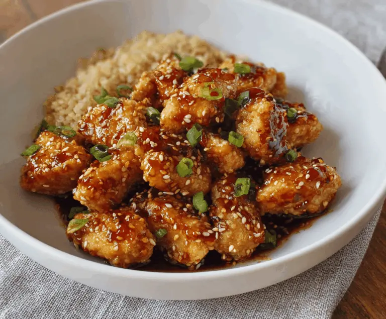 Golden honey garlic chicken bites served on a plate with fresh herbs, perfect for a flavorful appetizer or main course