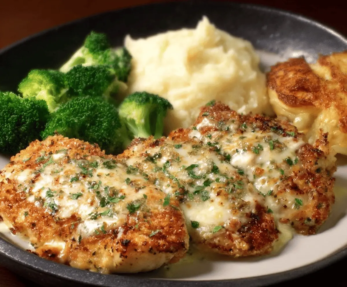 Juicy Parmesan Chicken served at Longhorn Steakhouse with crispy golden crust and melted cheese, perfect for a flavorful dinner.