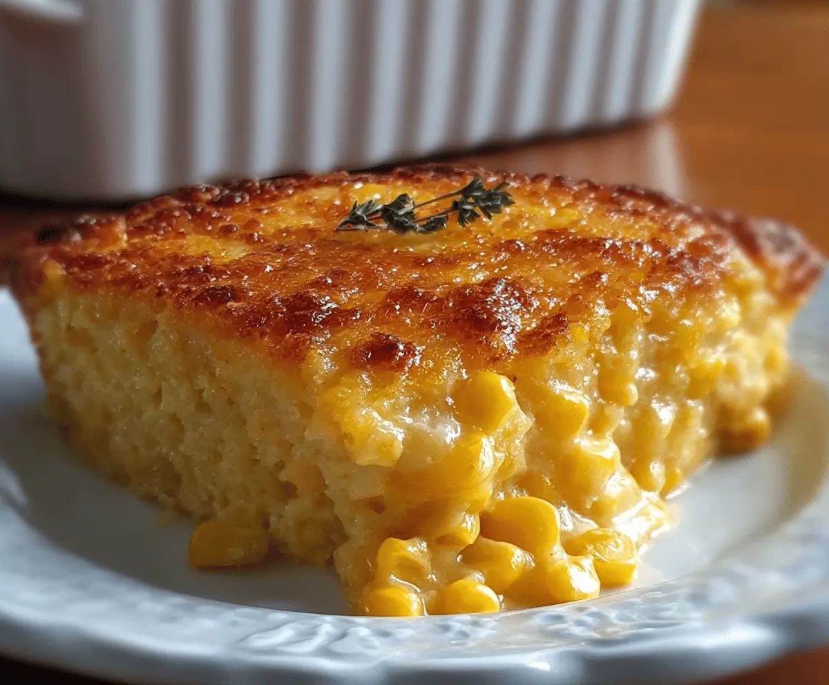Golden baked corn casserole topped with sweet honey glaze, perfect for family dinners and holiday feasts.