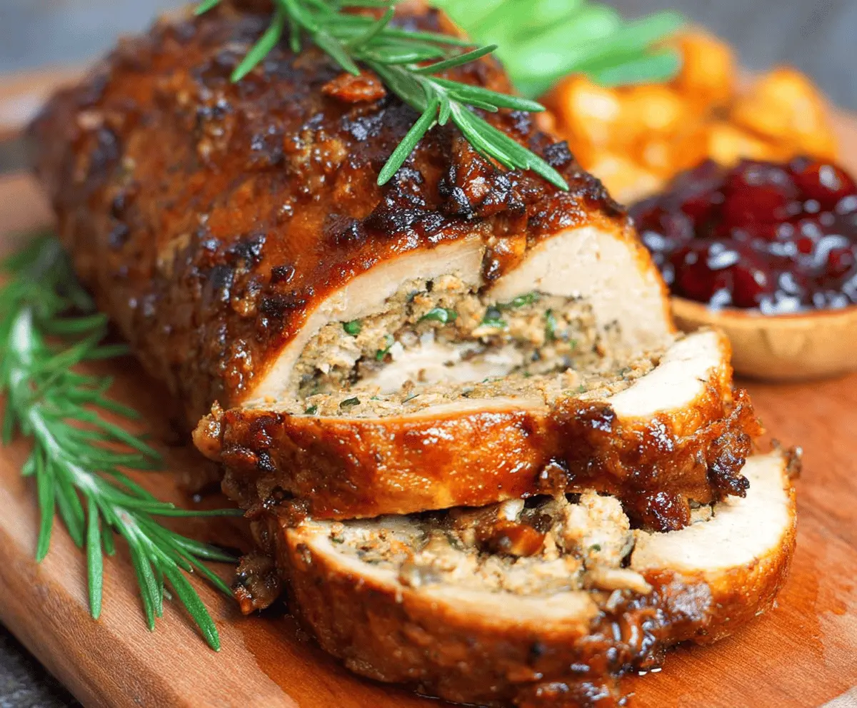 Delicious vegan turkey roast on a serving platter, perfect for holiday dinners