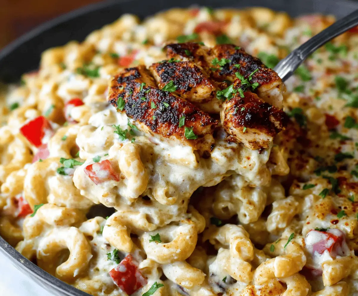 Delicious Blackened Cajun Chicken Alfredo served on a plate with creamy pasta and spicy Cajun seasoning.