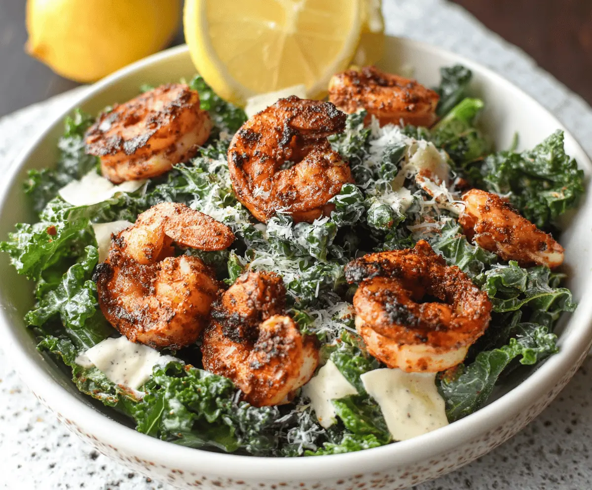 Easy Blackened Shrimp Kale Caesar Salad