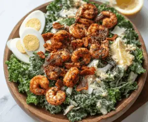 Blackened Shrimp Kale Caesar Salad