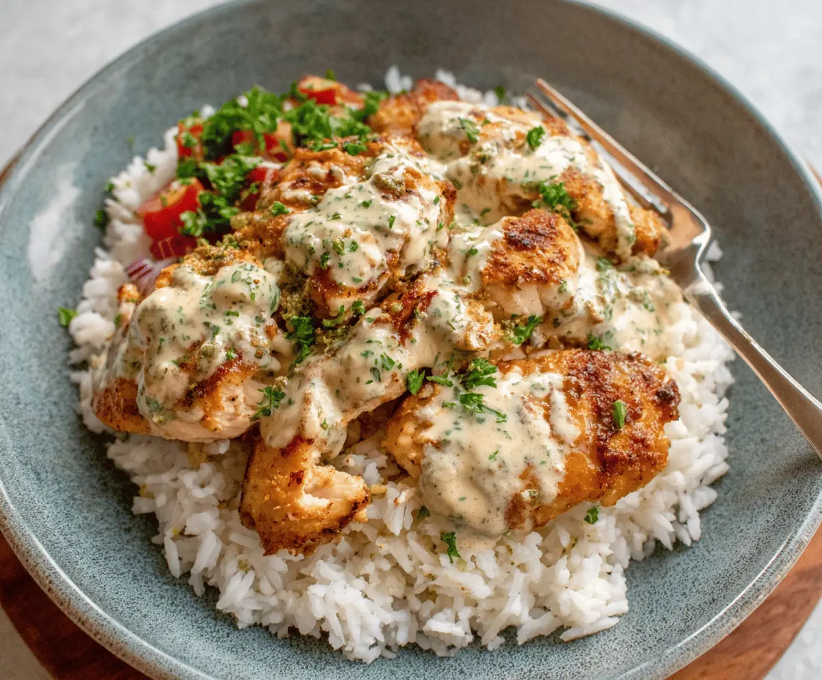 Easy Chicken Rice Bowls with Creamy Garlic Sauce