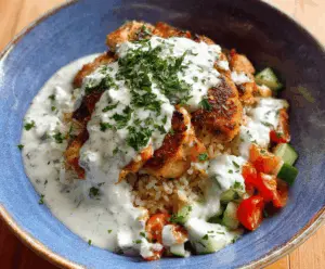 Chicken and Rice Bowls with Creamy Garlic Sauce