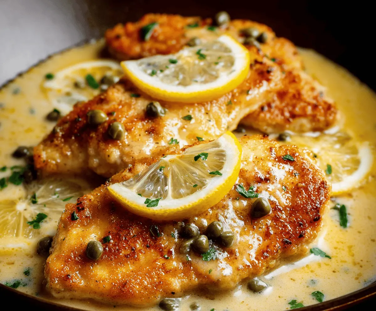 Delicious Chicken Piccata with Lemon Sauce served on a plate with fresh herbs.