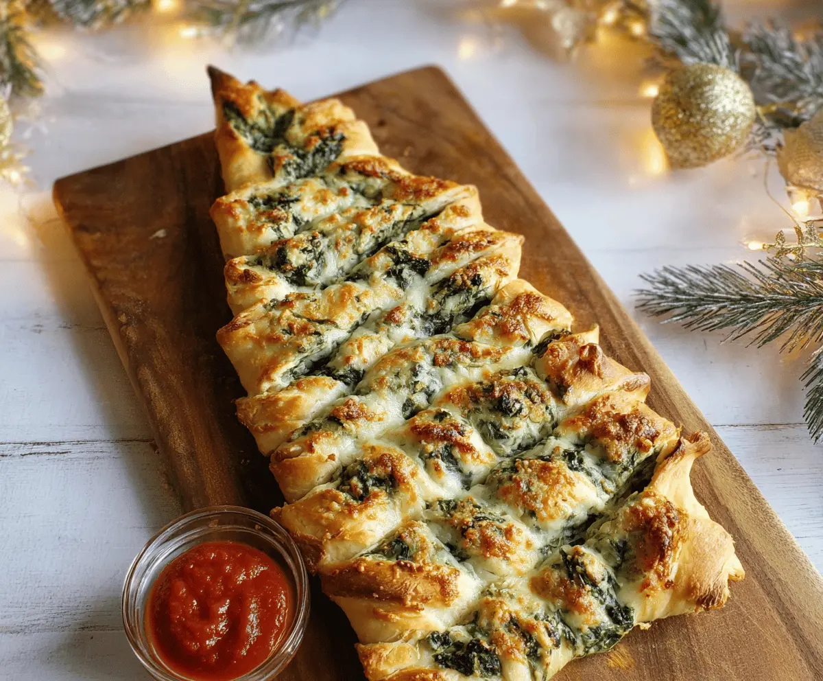 Festive Christmas Tree Spinach Dip Breadsticks arranged as a holiday appetizer.