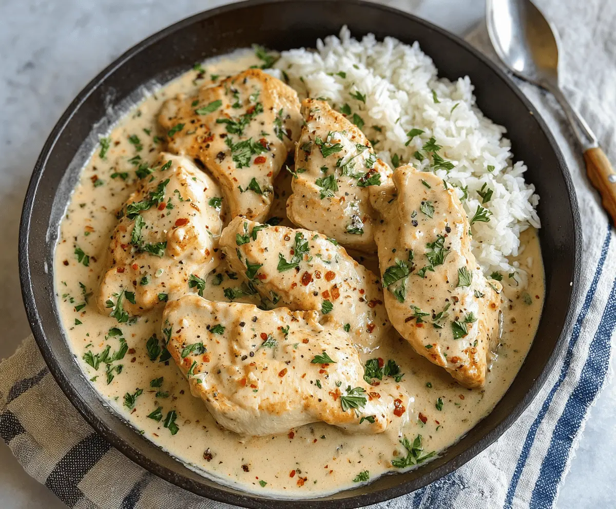 Delicious creamy ranch chicken served with fresh herbs and vegetables