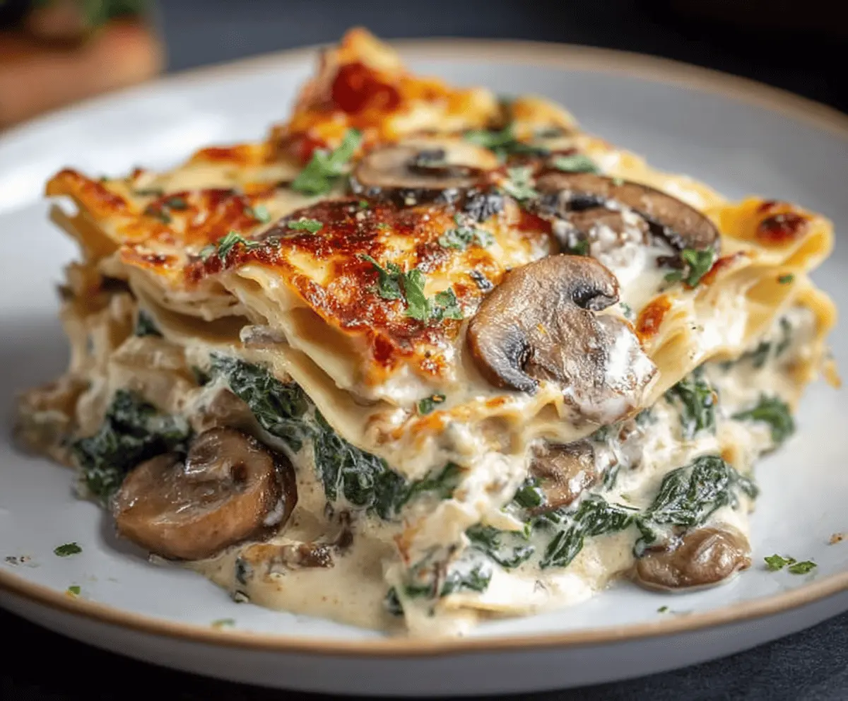 Easy Creamy Spinach Mushroom Lasagna