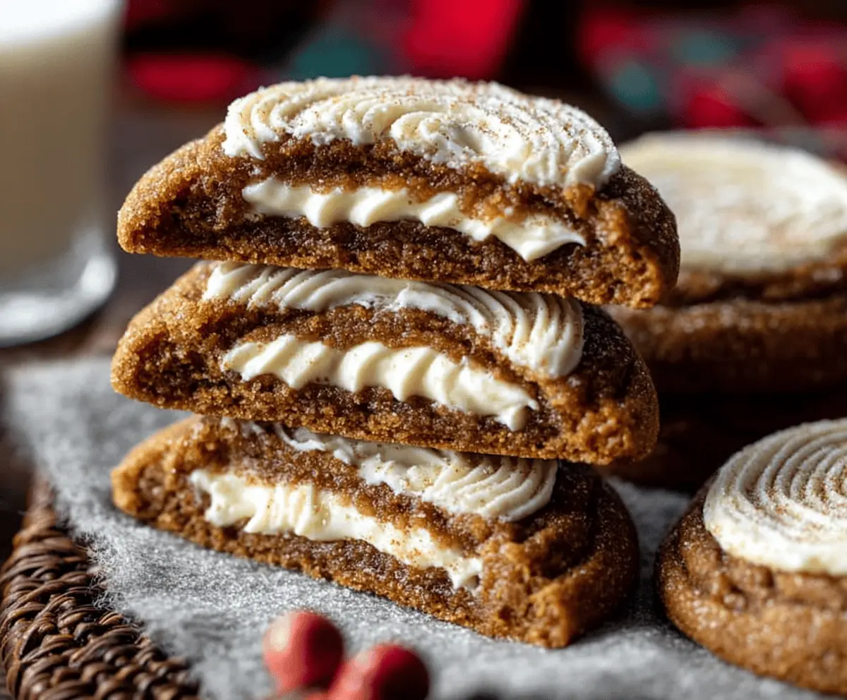 Delicious gingerbread cheesecake cookies with a golden-brown crust and festive spices on a holiday plate.
