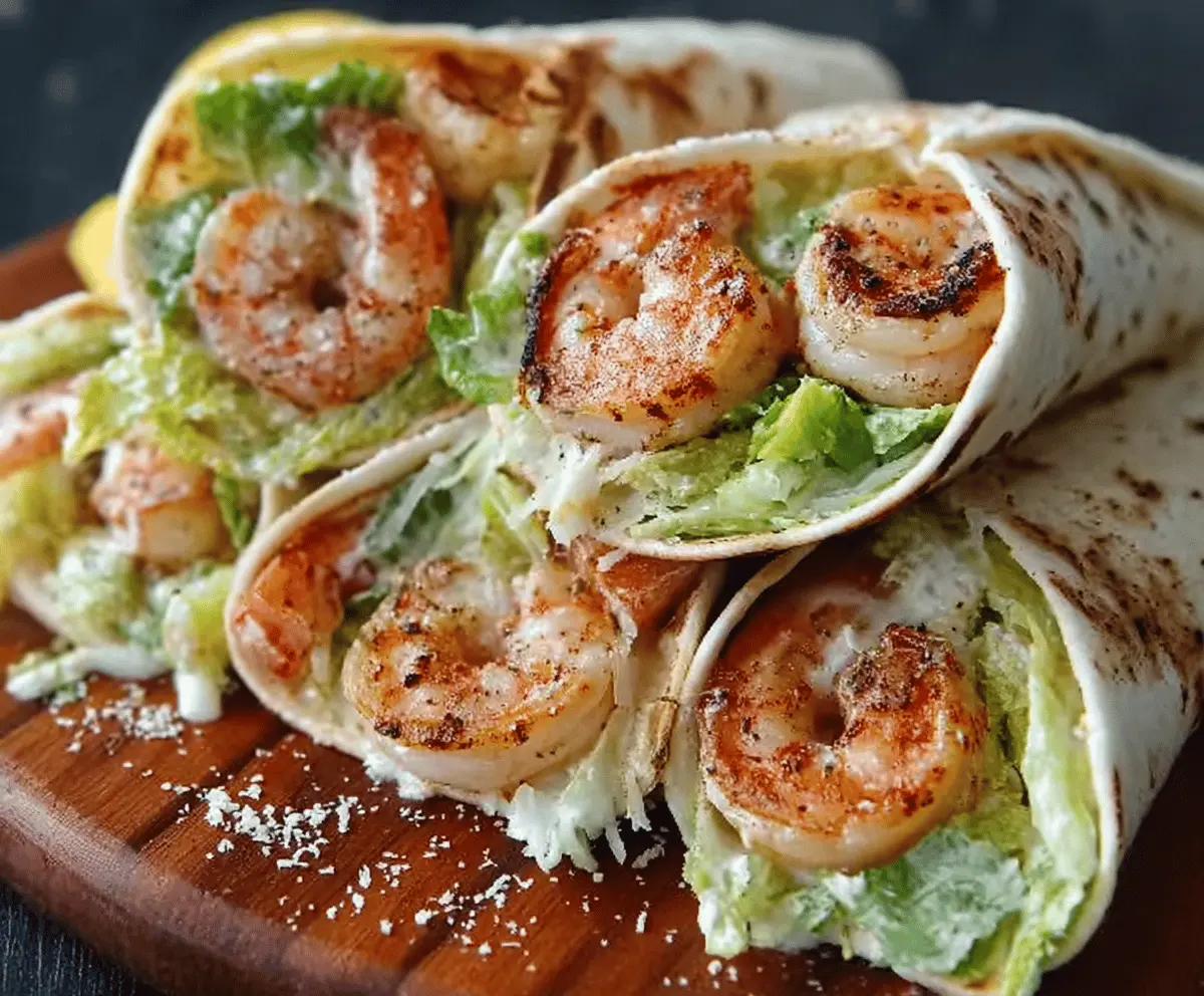 Delicious grilled shrimp Caesar wraps with fresh lettuce and creamy Caesar dressing