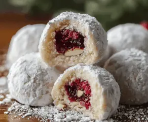Raspberry Filled Almond Snowball Cookies