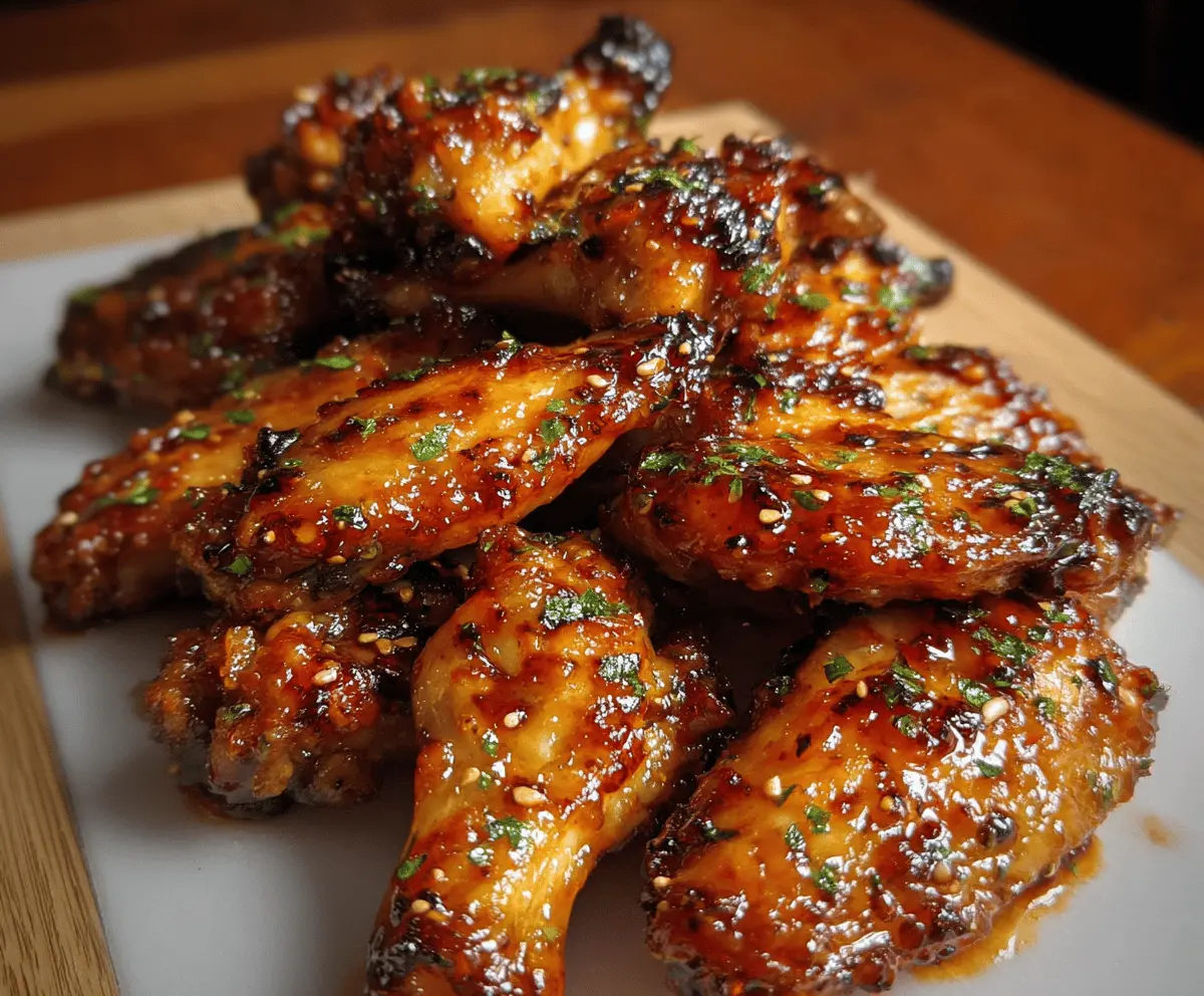 Close-up of delicious Sticky Pineapple-Teriyaki Chicken Wings with a caramelized glaze served on a plate.