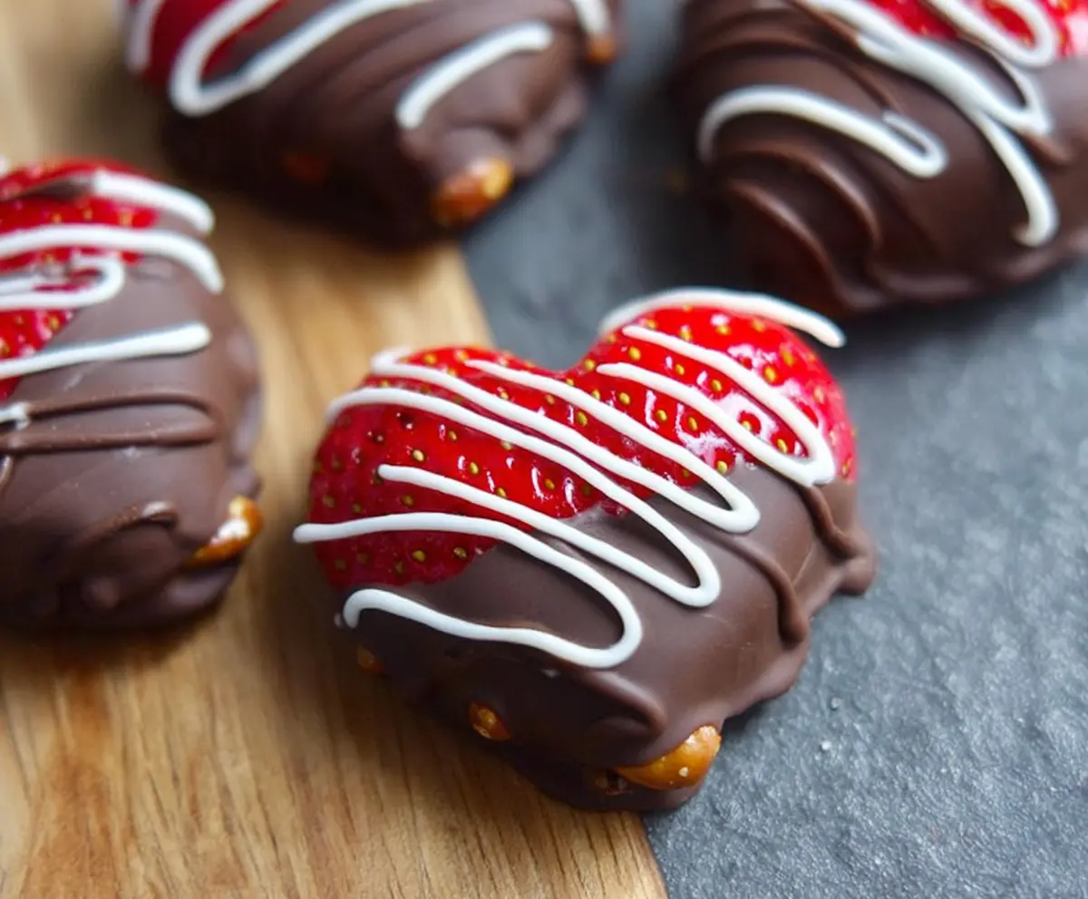 Easy Chocolate-Dipped Strawberry Pretzel Hearts