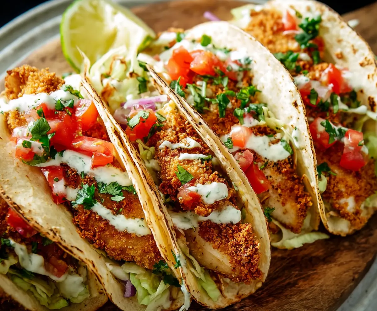 Delicious crispy chicken tacos filled with tender chicken, fresh vegetables, and melted cheese, perfect for a flavorful meal.