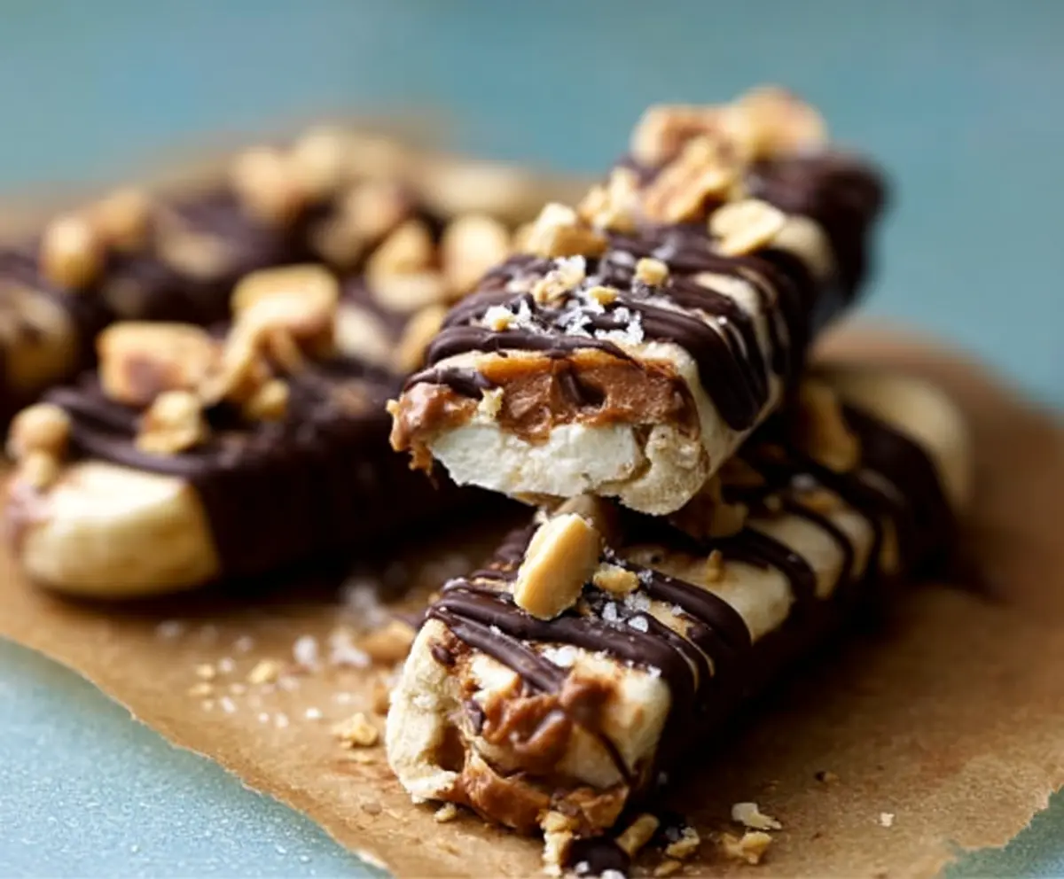 Delicious frozen Banana Snickers dessert with layers of banana, caramel, and chocolate.