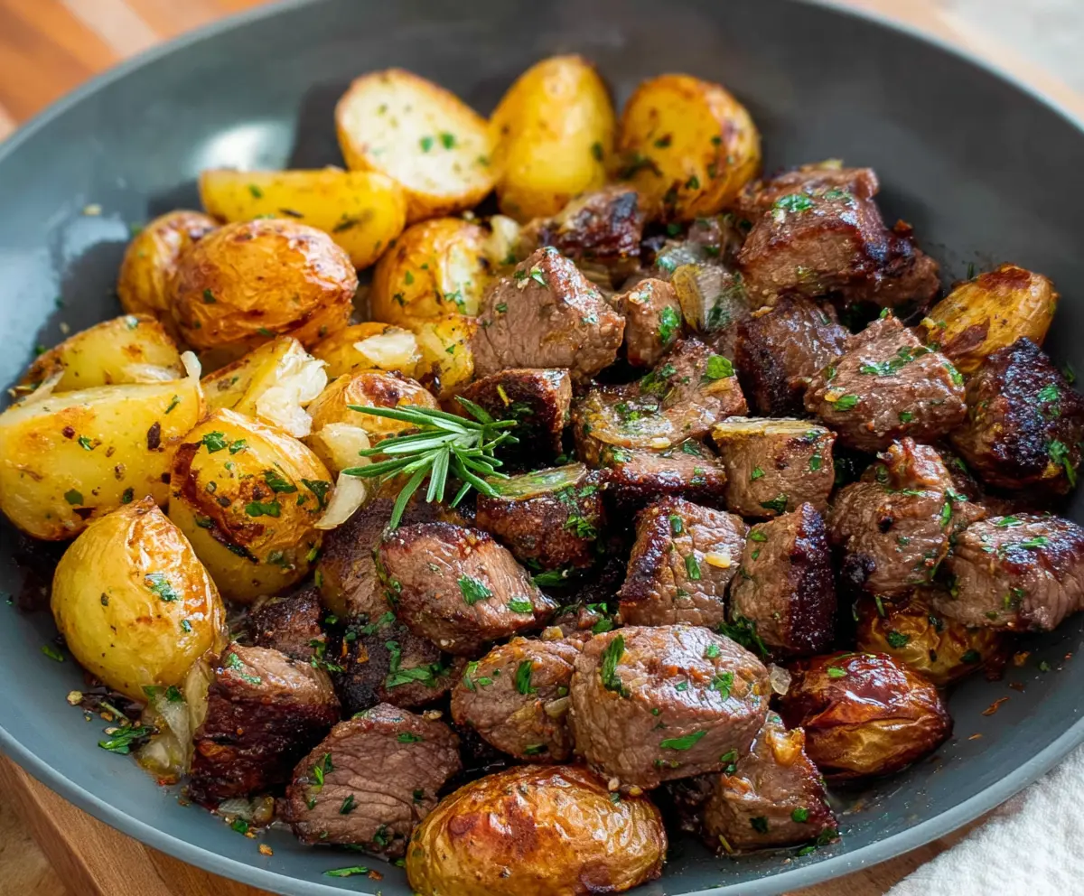 Garlic Butter Steak Bites and Crispy Potatoes
