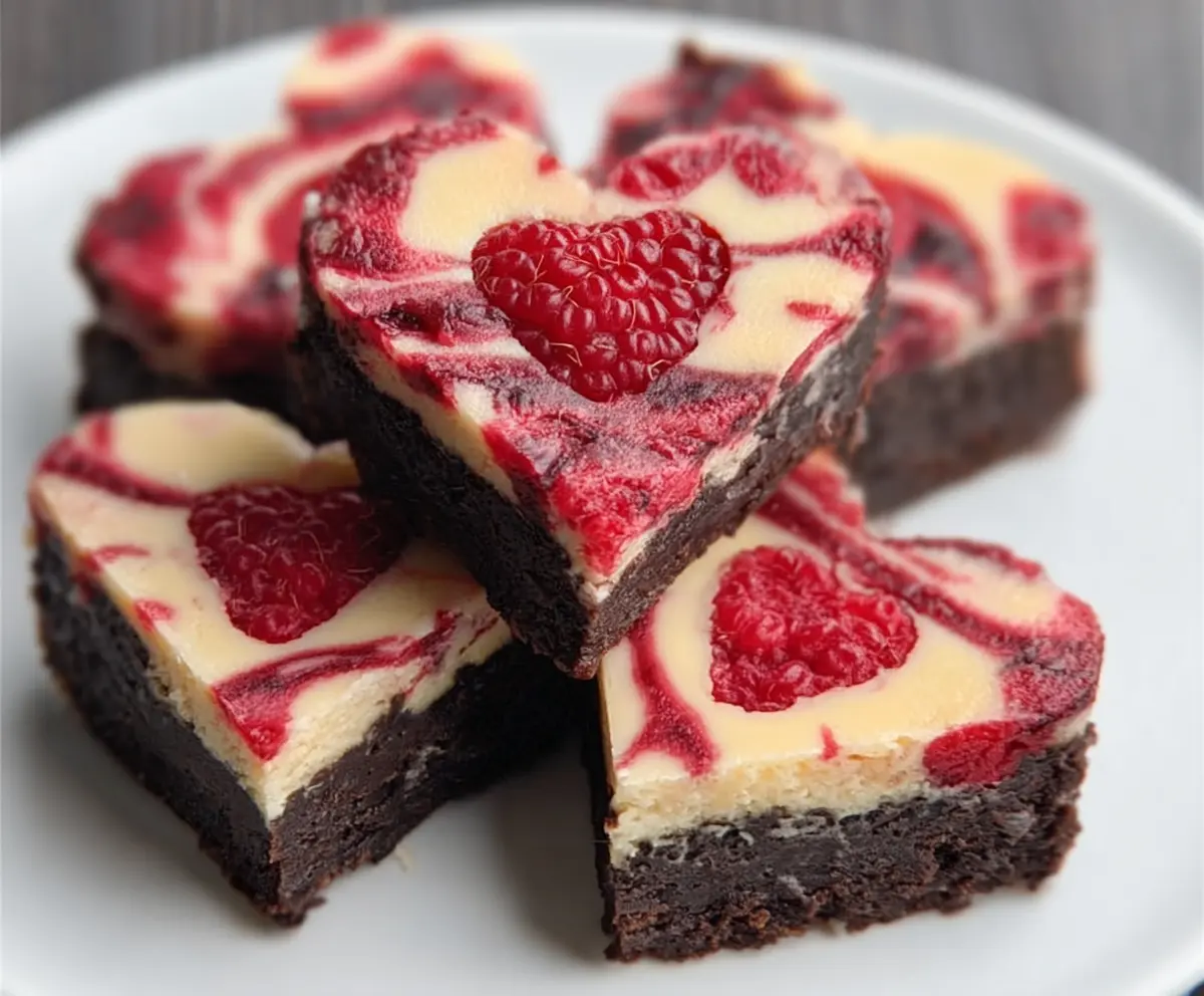 Heart-Shaped Raspberry Swirl Cheesecake Brownies