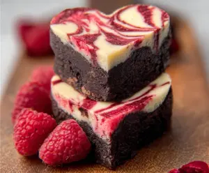 Heart Shaped Brownies with Raspberry Swirl & Cheesecake