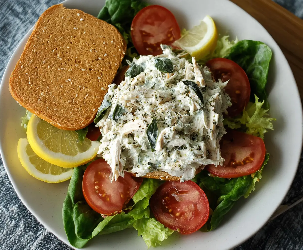 Fresh lemon basil rotisserie chicken salad with vibrant greens and herbs