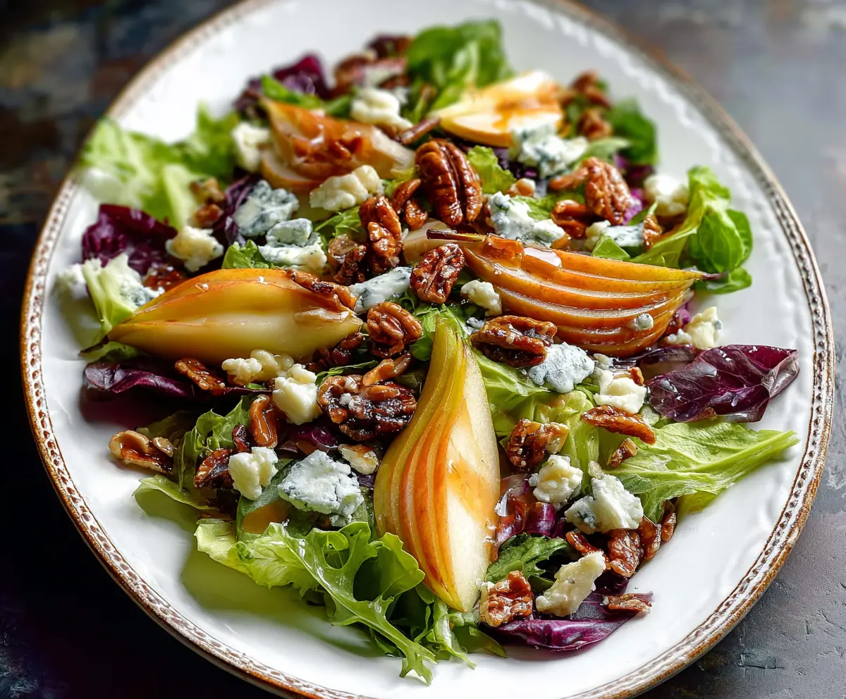 Easy Pear & Gorgonzola Salad with Candied Walnuts