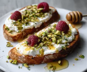 Raspberry Ricotta Toasts with Honey And Pistachios