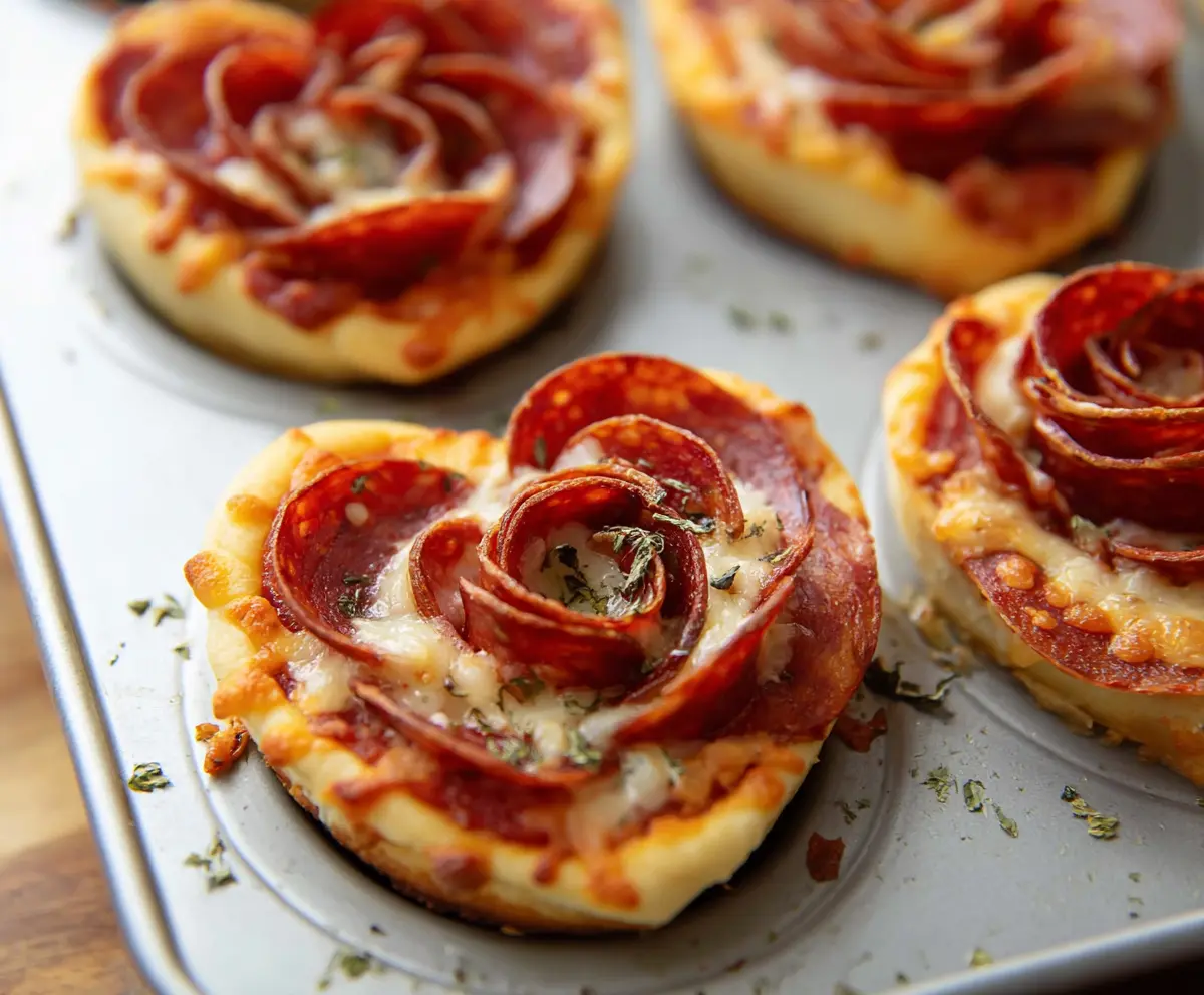 Romantic heart-shaped pizza roses garnished with fresh herbs for a charming dinner idea.