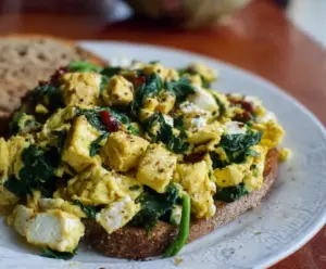 Tofu And Spinach Breakfast Scramble with Feta
