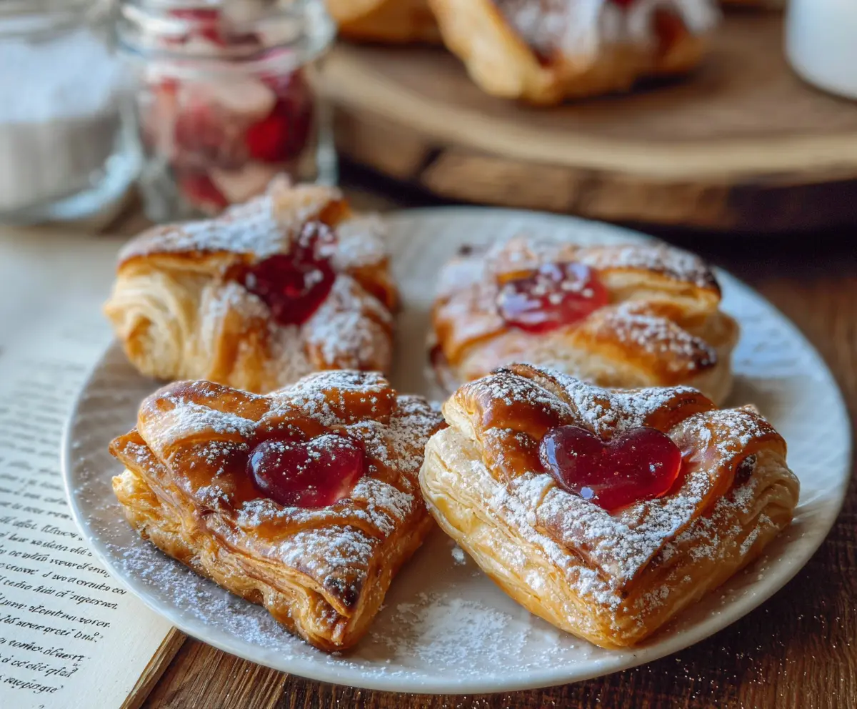 Valentine's Day Love Letter Pastries with heart-shaped designs and sweet filling.