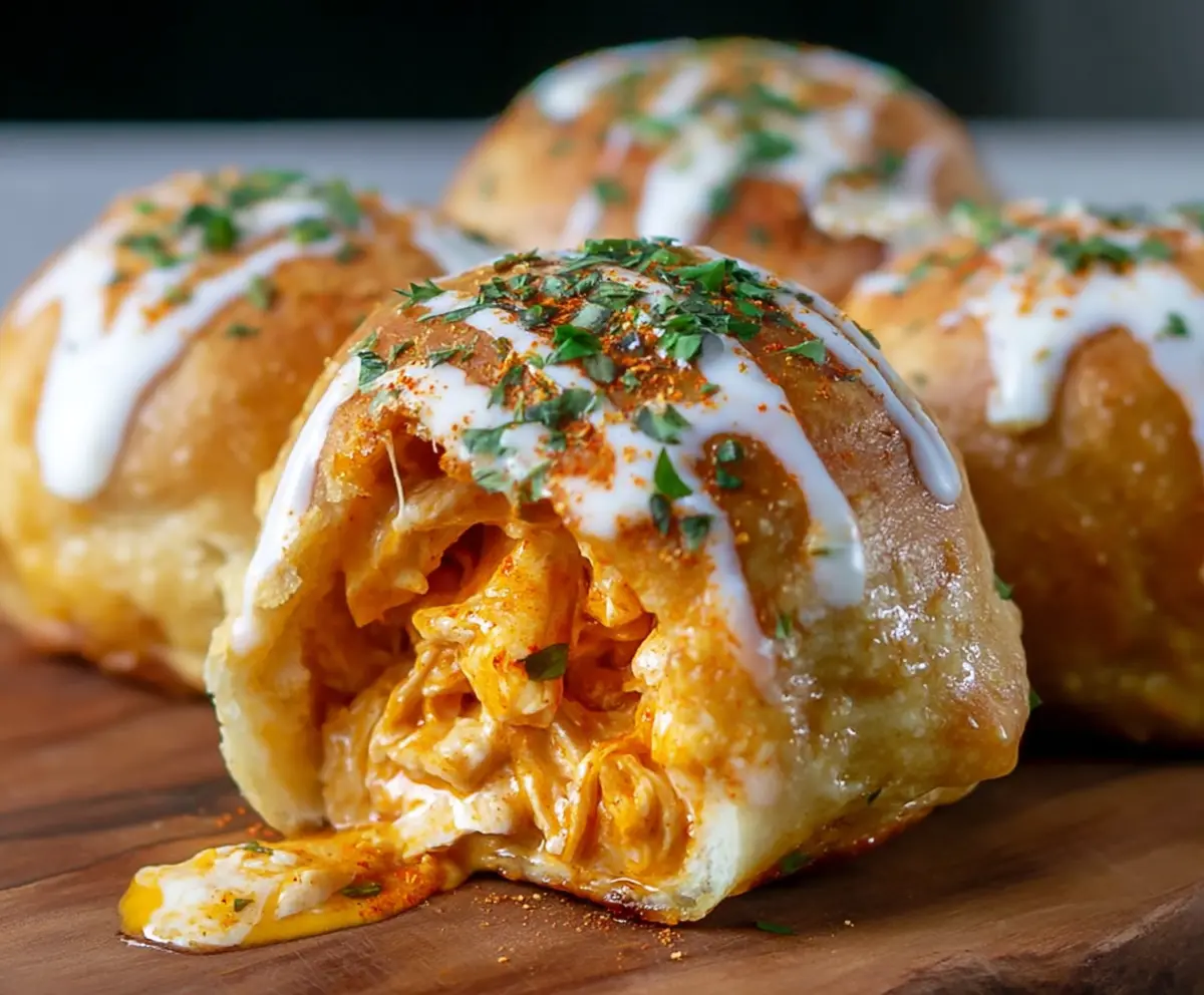 Delicious buffalo chicken bombs filled with spicy chicken and cheese, perfect as a snack or appetizer