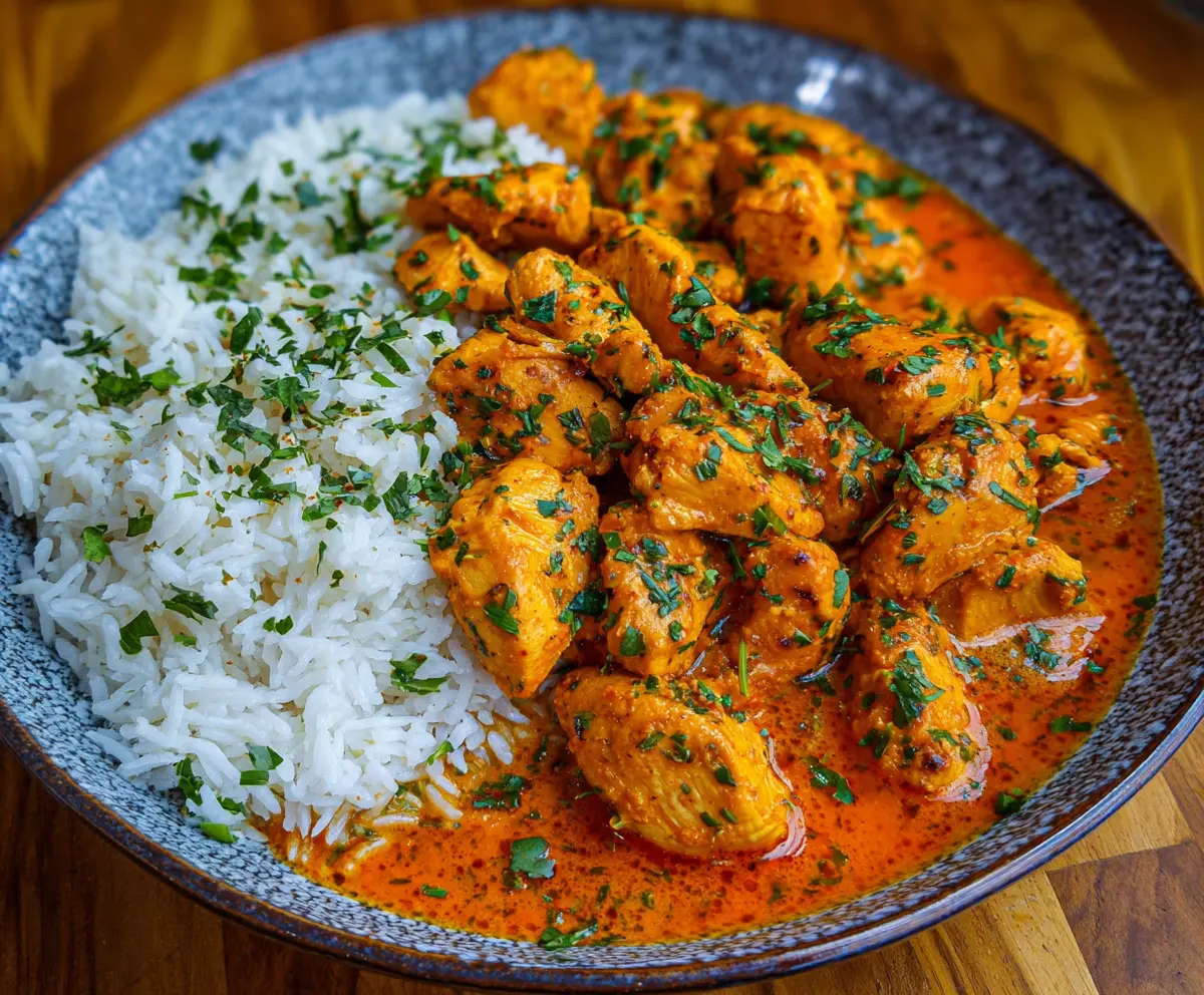 Delicious garlic butter chicken served on a plate with fresh herbs