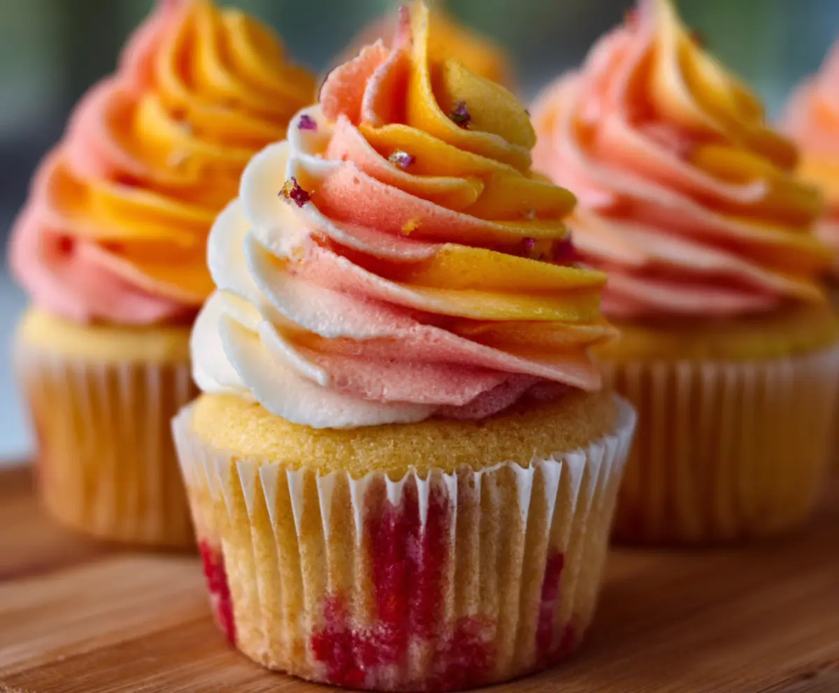 Mango Strawberry Sunset Cupcakes
