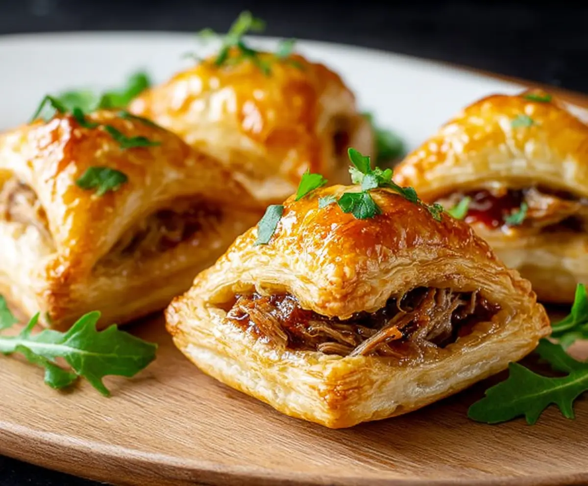 Delicious pulled pork pastry puffs with golden flaky crust and tender pork filling