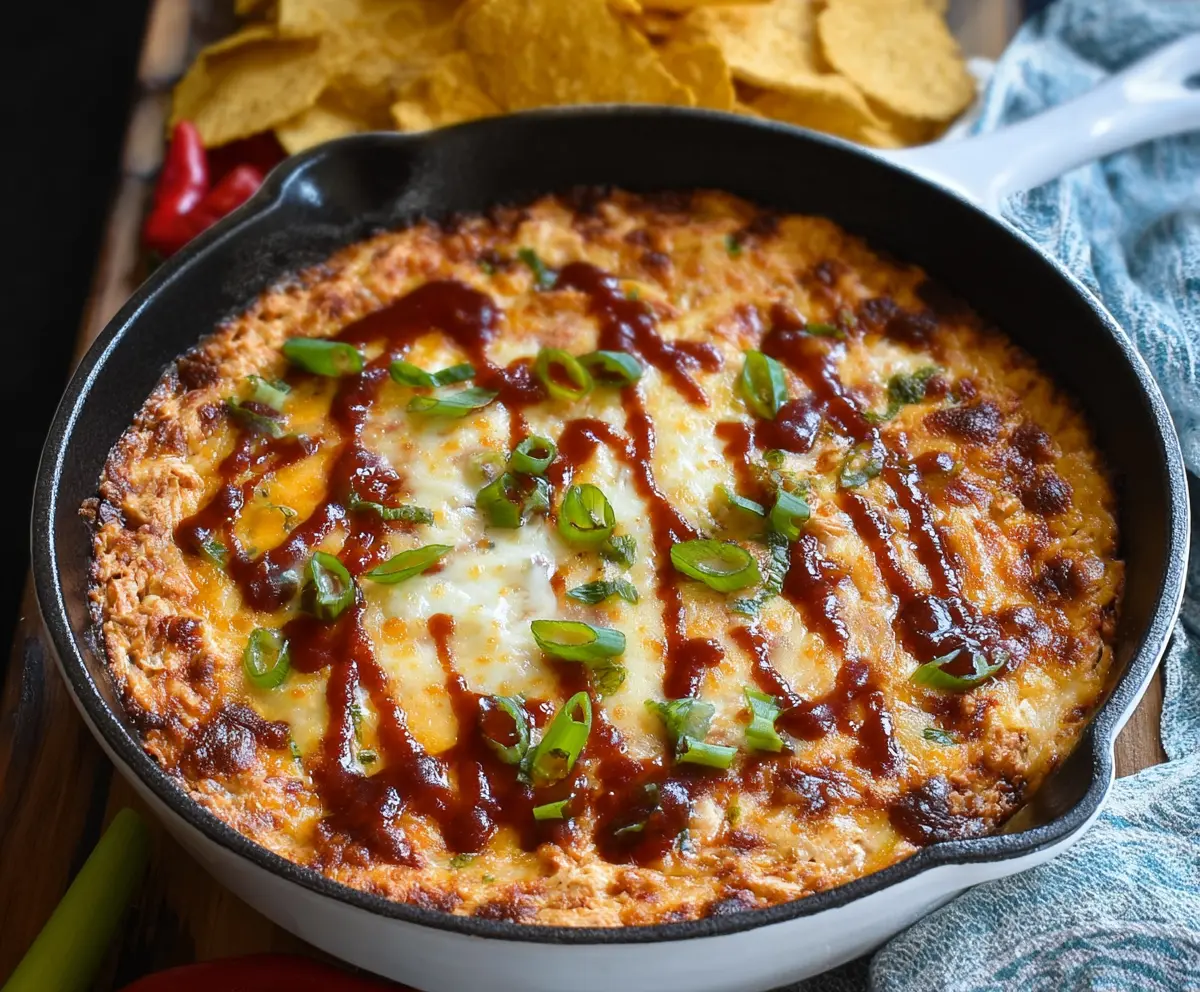 Delicious smoky BBQ chicken dip in a bowl, perfect for parties and gatherings.