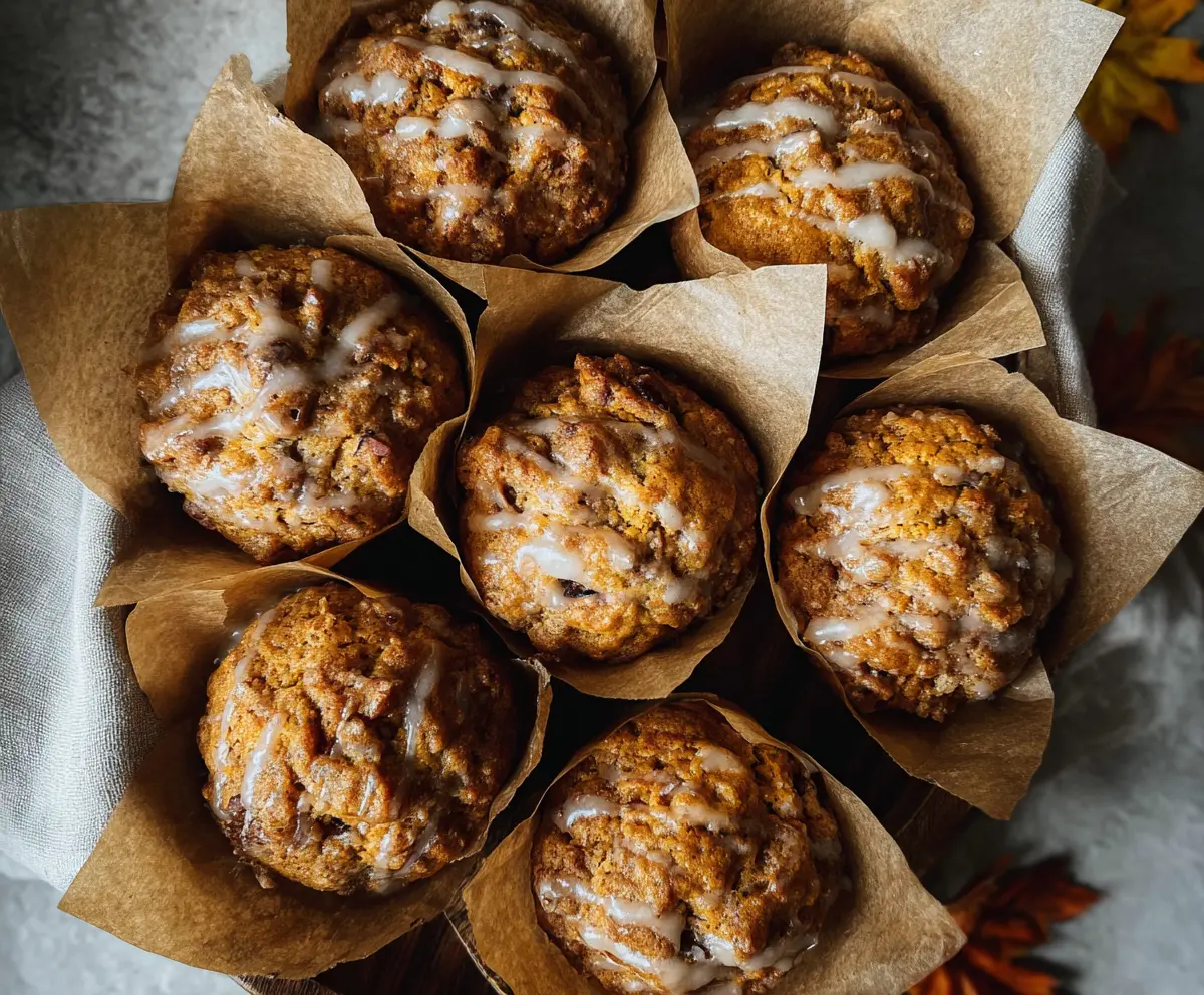 Delicious homemade sourdough fall muffins on a rustic plate with autumn decorations