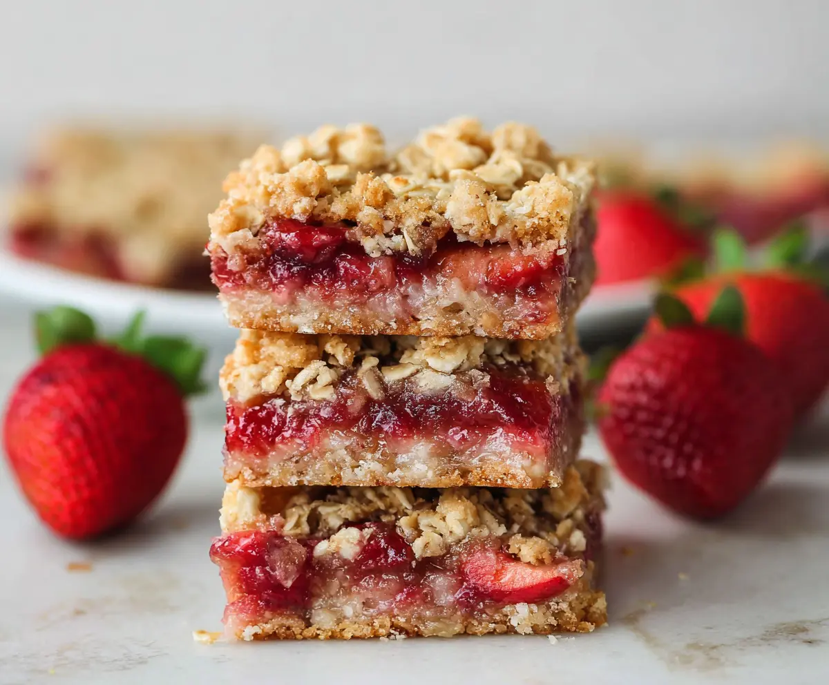 Delicious Strawberry Oatmeal Crumble Bars with fresh strawberries and a crispy crumble topping