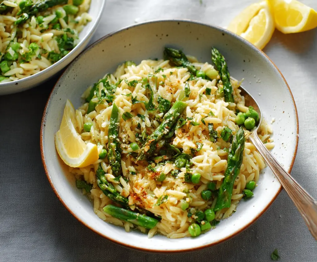 Creamy Lemon Garlic Orzo with Asparagus