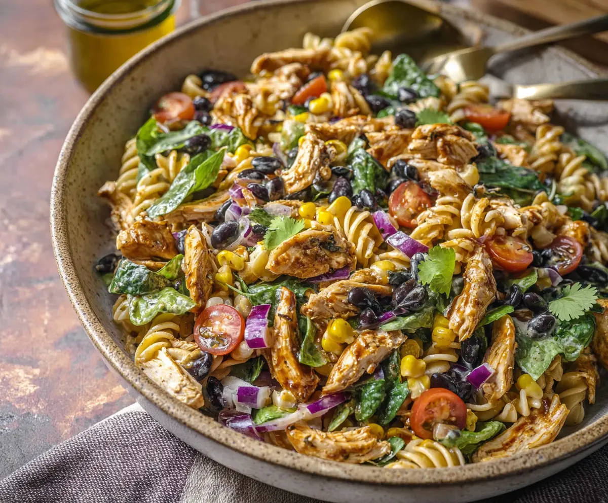 Easy High Protein BBQ Chicken Pasta Salad