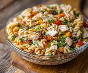 High Protein BBQ Chicken Pasta Salad